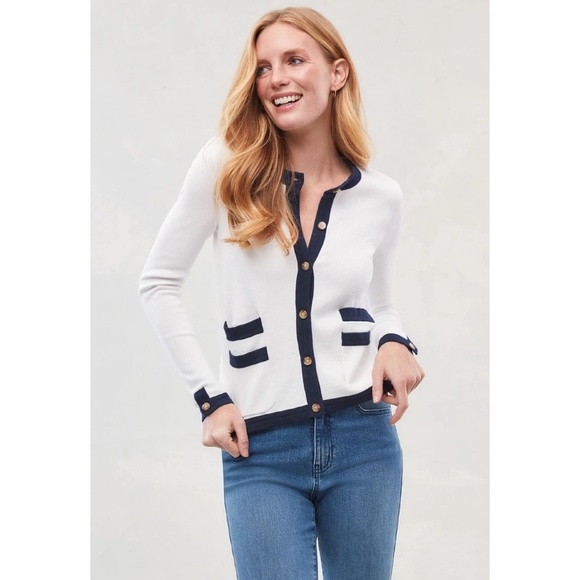 J MCLAUGHLIN AINSLEY CARDIGAN SWEATER S TENNIS PREPPY OFFICE CHIC NAUTICAL COAST - Picture 1 of 12